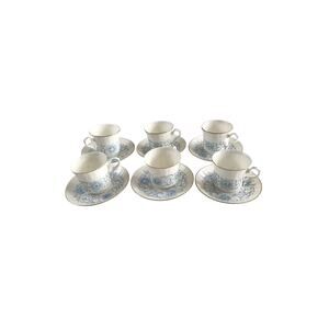 Blue Floral Tea Set Russian Cups Saucers KU 6 Pairs / 12pc Gilt Rims Vintage